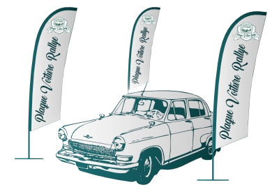 Plaque voiture rallye, drapeaux, réalisation de devis