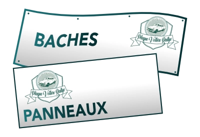 Plaque voiture rallye, signalétique, bâches, panneaux, réalisation de devis